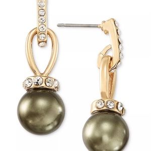 Gold-Tone Pavé & Color Imitation Pearl Drop Earrings,